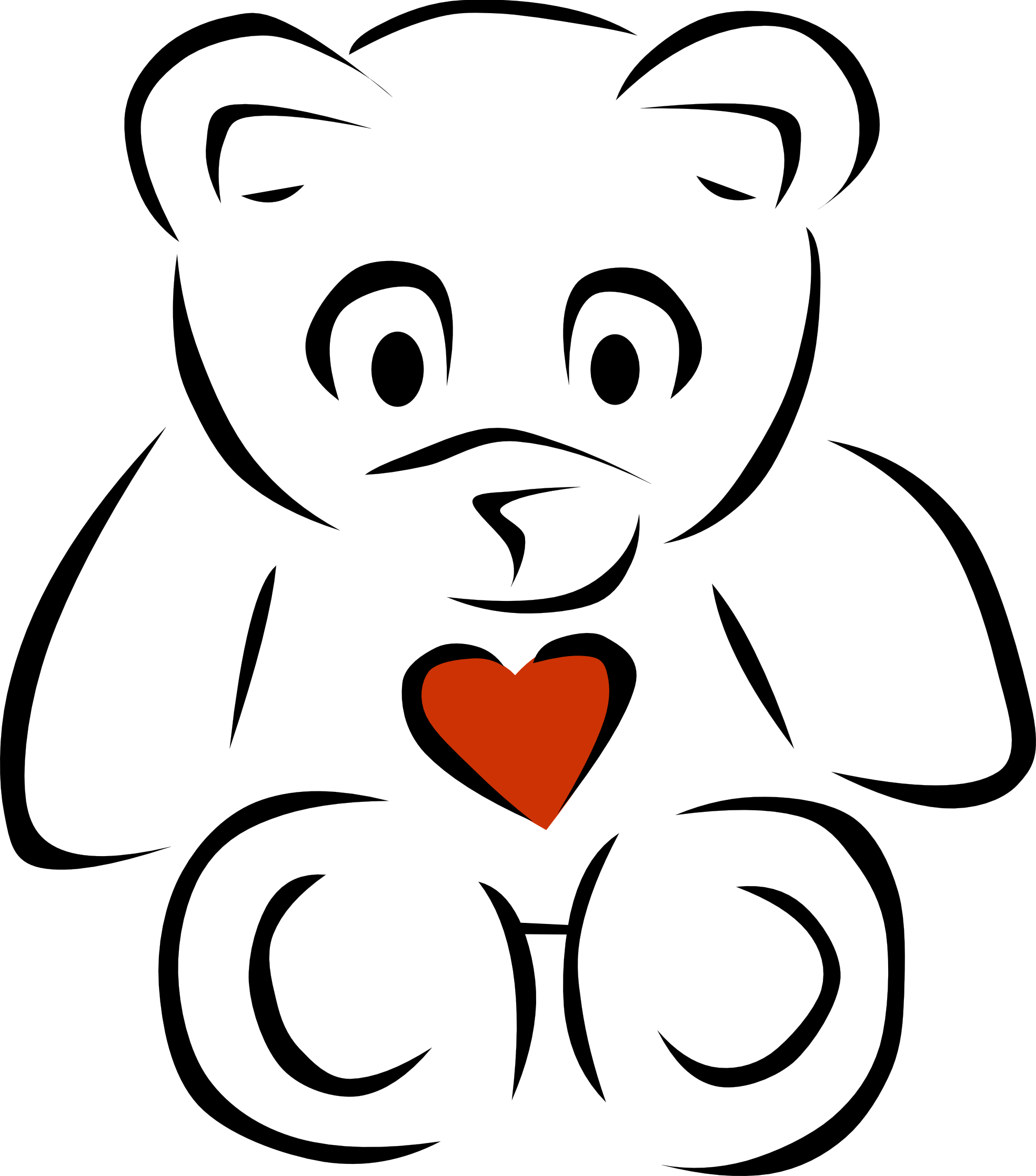 Clipart Hearts Black And White - Teddy Bear Clip Art (1969x2235), Png Download