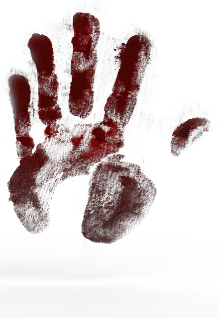 Hand, Handprint, Color, Finger, Red, Art, Reprint - Huella De Sangre Png (440x640), Png Download