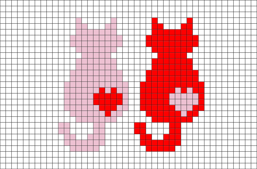 Cats Pixel Art Pixel Art Cats Love Animal Cute Couple - Grid Cute Pixel Art (880x581), Png Download