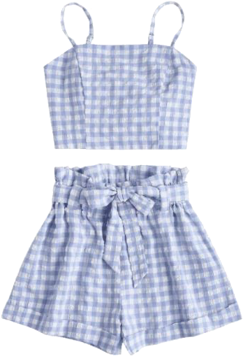 Clothes Pngs - Blue And White Checkered Two Piece Set (407x522), Png Download