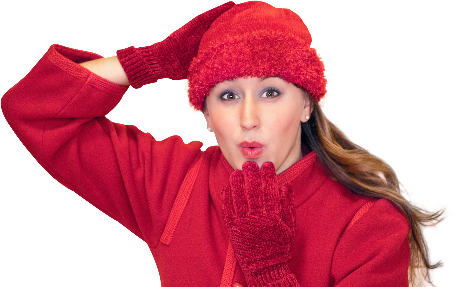 Happy Woman Blowing Kiss In Winter Clothes Png Image - Woman In Winter Clothes Png (500x320), Png Download