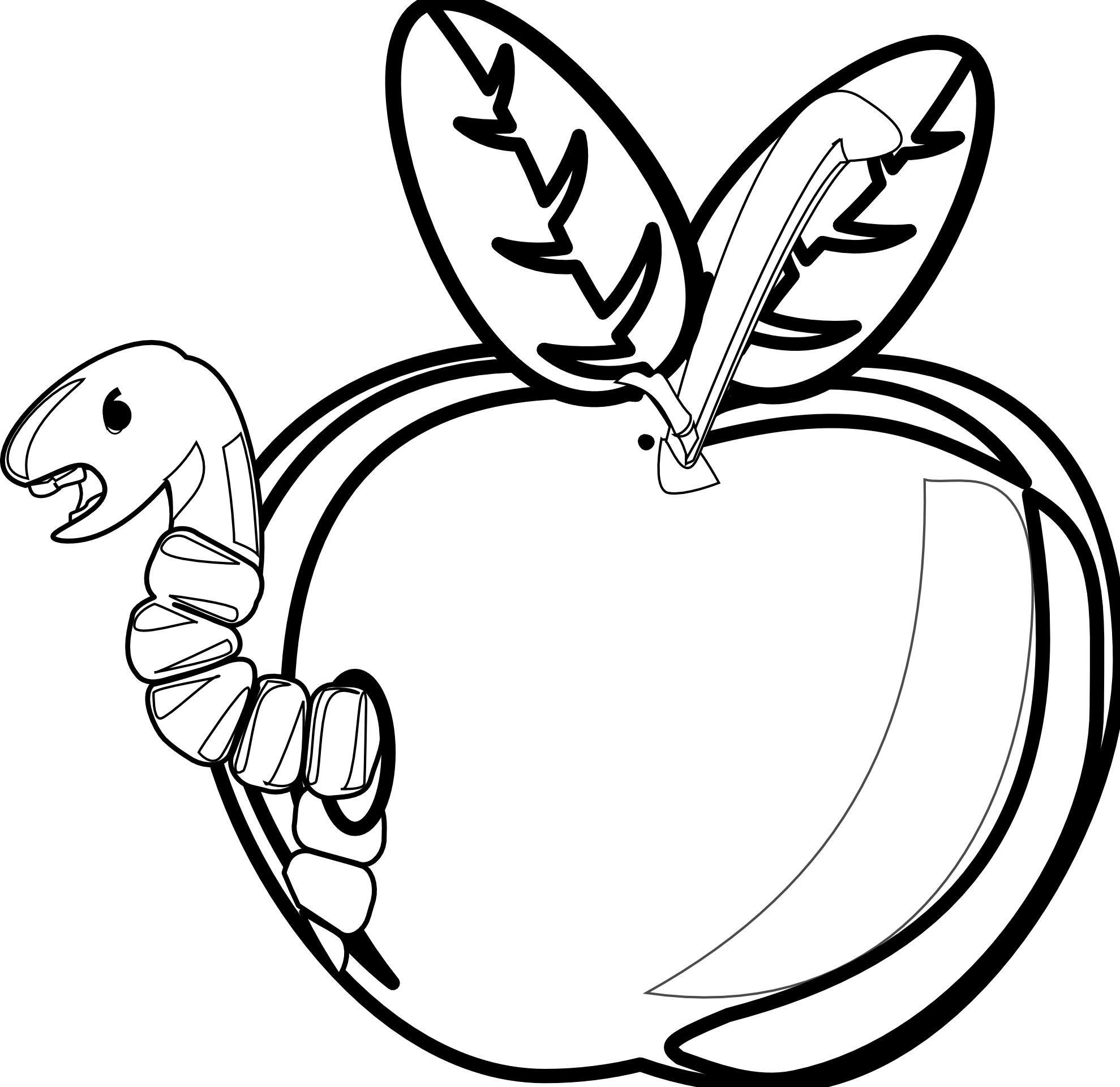 Apple Black And White Rg 1 Cartoon Apple With Worm - Black And White Rotten Apple (1979x1921), Png Download