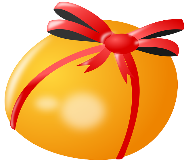 Present, Gift, Ribbon, Red, Yellow, Celebration - Easter Egg (640x558), Png Download