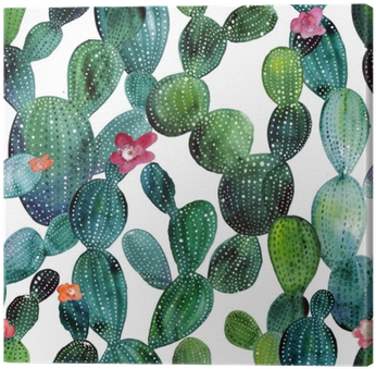 Cactus Pattern In Watercolor Style Canvas Print • Pixers® - Watercolor Repeating Cactus Pattern (400x400), Png Download