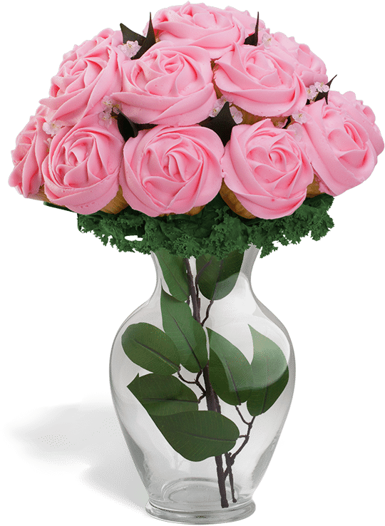 Pretty In Pink - Cupcake Bouquet In A Vase (638x800), Png Download