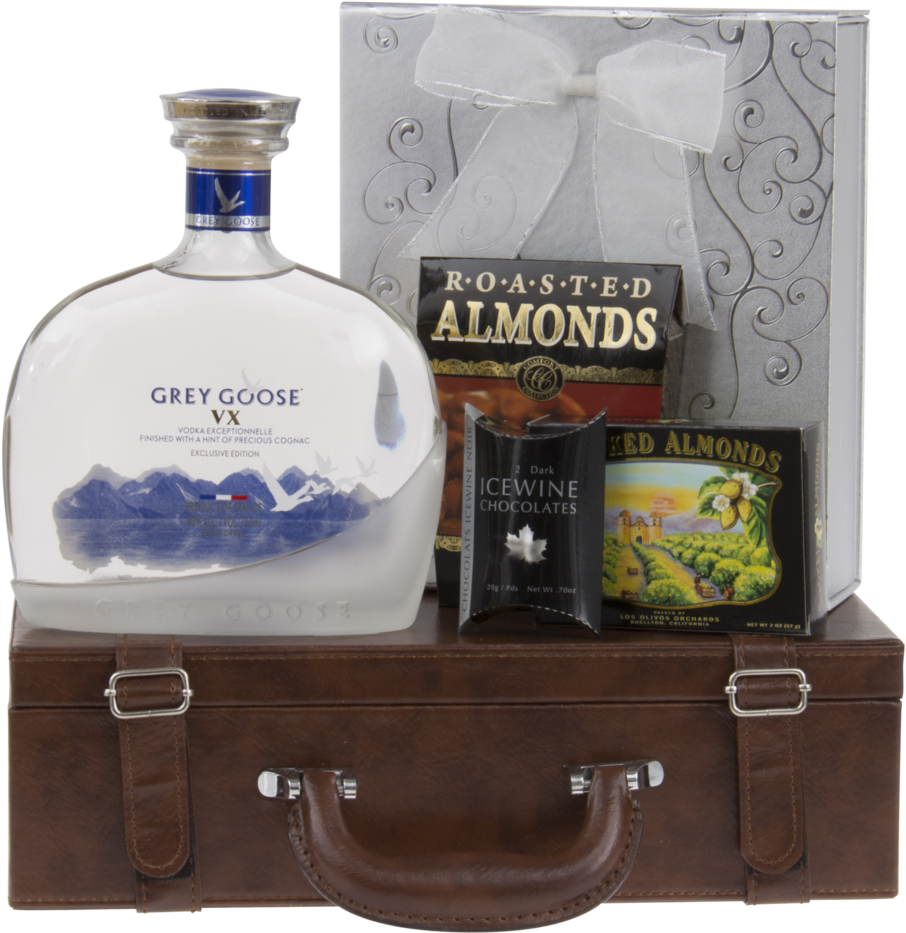 A Faux Leather Suitcase Carries A Bottle Of Grey Goose - Grey Goose Vx Vodka Exceptionnelle 1 Ltr (993x1024), Png Download