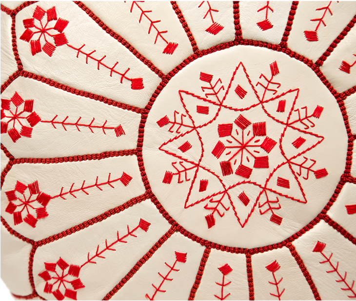 Embroidered Leather Pouf, Red On White Starburst Stitch - Polyalphabetic Substitution Cipher (729x1023), Png Download