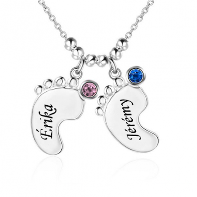 Baby Feet Necklace-2 - Personalized Birthstone Little Feet Name Necklace Custom (711x400), Png Download