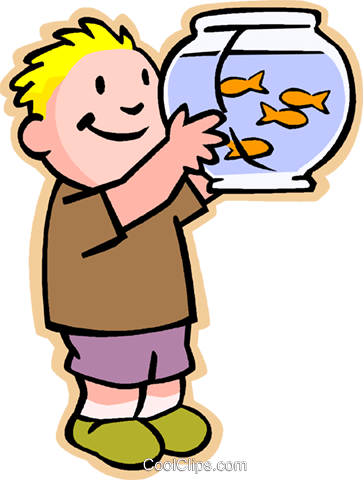 Little Boy With Fish Bowl Royalty Free Vector Clip - Goldfish Clipart (363x480), Png Download