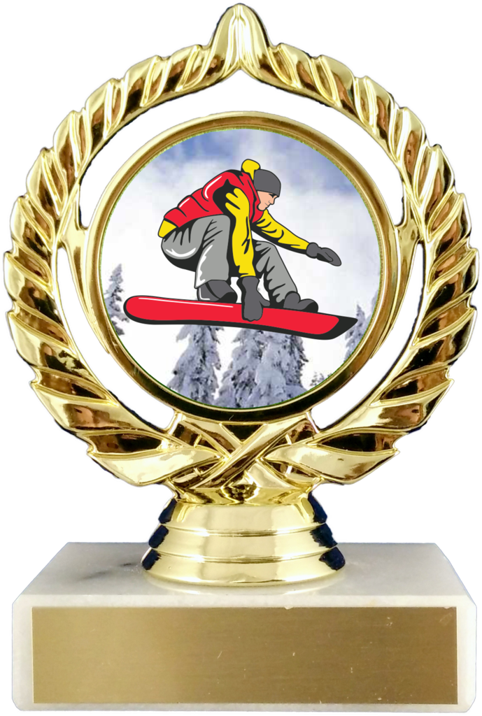 Snowboarding Logo Trophy On Marble Base - Marble (689x1024), Png Download