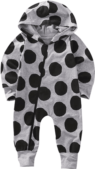 Petite Bello Romper 0-6 Months Black Dots Romper - Baby Hooded Jumpsuit Zipper Clothes - Grey - M (600x600), Png Download