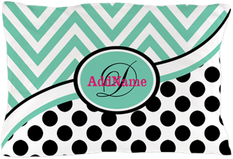 Mint Chevron Black Dots Monogram Pillow Case - Cafepress Personalized Monogrammed Chevron Polka Dots (350x350), Png Download