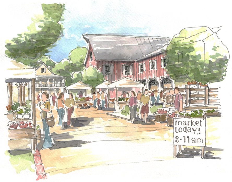 The Vision For Rivers Hamlet Includes A Farmers Market - Drawing (889x700), Png Download