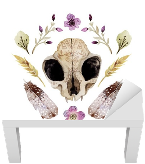 Watercolor Vector Boho Illustration With Skull Lack - Illustration (400x400), Png Download