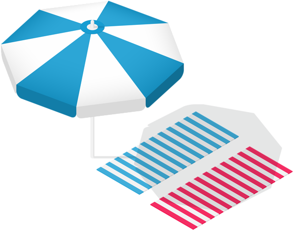 Sunshade And Striped Towels Png Clip Art - Teth (600x470), Png Download