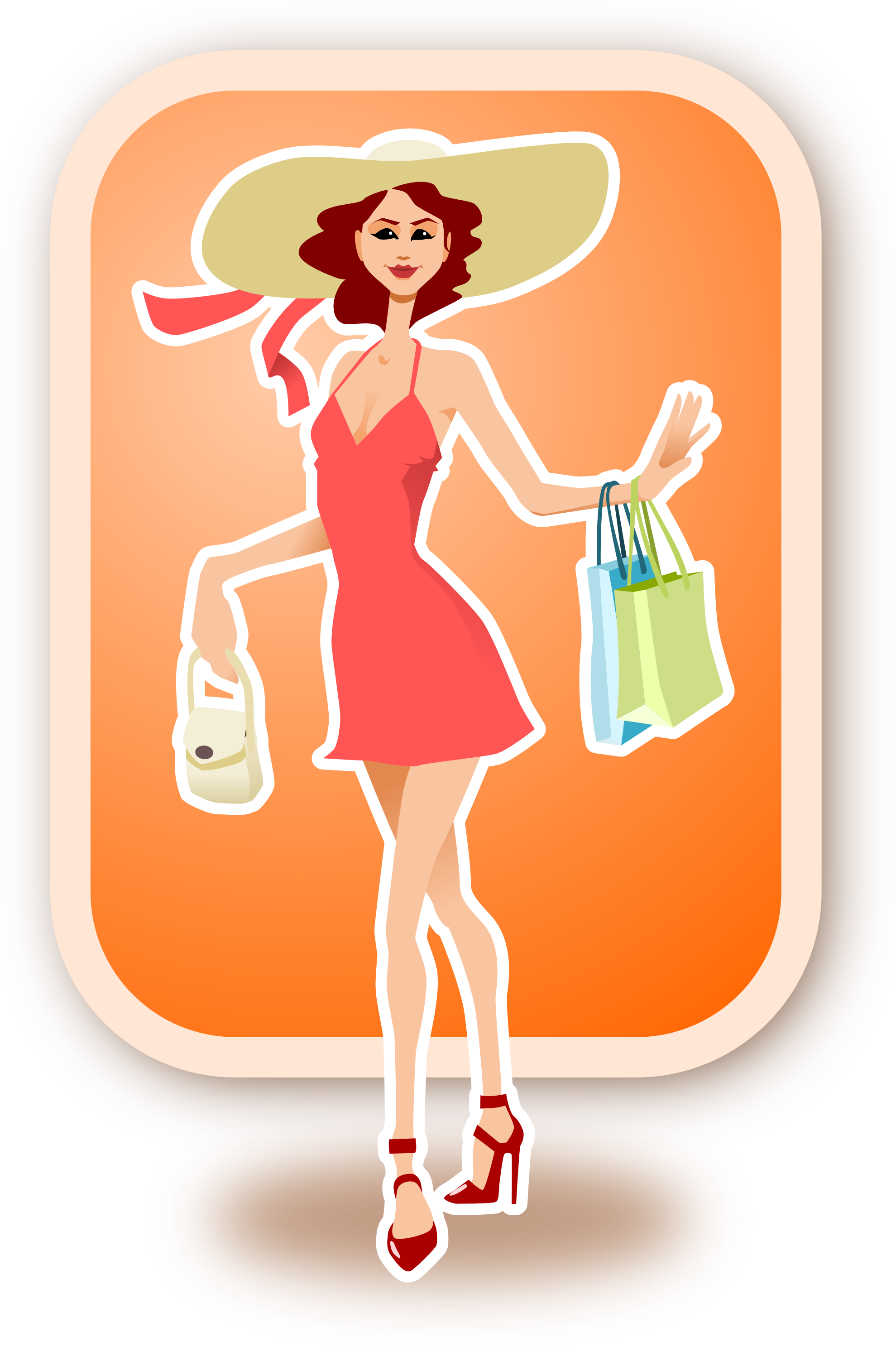 Woman Ladies Clothing Clip Art Free Vector In Open - Fashionable Lady Shopping, Bags, Purse, Big Hat Keychain, (1979x2985), Png Download