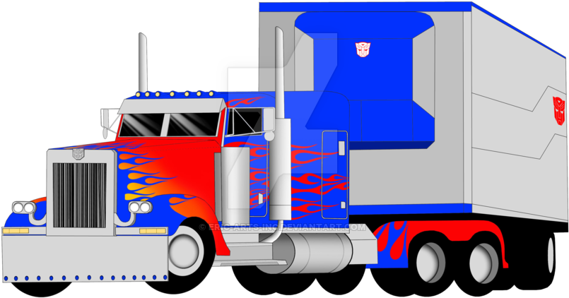 Download Optimus Prime Truck Mode With Trailer By Eric Optimus Prime Truck Drawing Png Image With No Background Pngkey Com