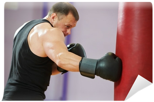 Boxer Man At Boxing Training With Heavy Bag Wall Mural - Boxing (400x400), Png Download