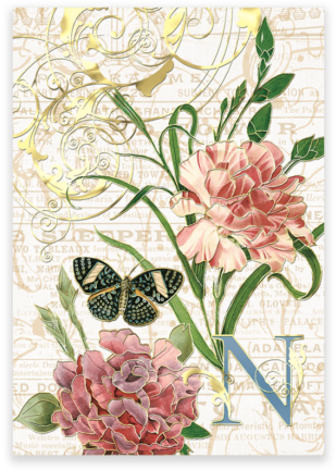 Monogram - 'redoute Dianthus Caryophyllus' Graphic Art Print On (600x600), Png Download