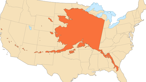 Ranking Of States By Total Acres - Alaska Map (575x323), Png Download