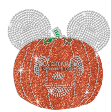 Cute Pumpkin With Mickey Ears Iron On Rhinestone Transfer - Stitch (450x450), Png Download