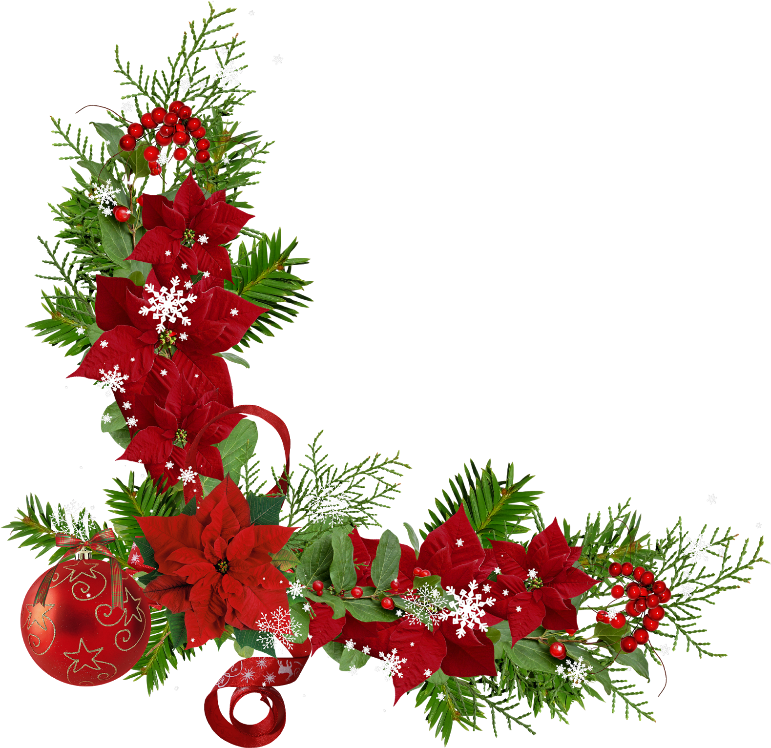 Christmas Ornament Border Png Download - Christmas Rose Corner Border (600x608), Png Download
