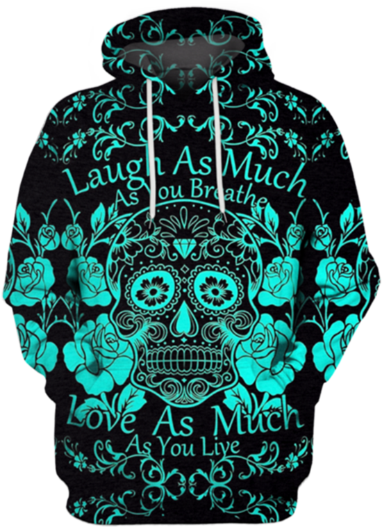3d Skull Hoodie - Sugarskulls Awesome - Laugh As Much You Breathe Love (500x499), Png Download