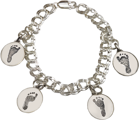 Charm Bracelet With 4 Unique Footprints - Baby Footprint Petite Oval Charm Bracelet (500x500), Png Download