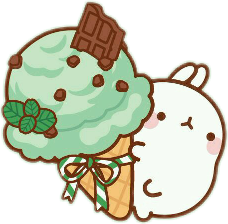 Molang Cute Bunny Cutebunny Cutesticker Icecream Icecre - Kawaii Mint Chocolate Chip Ice Cream (457x449), Png Download