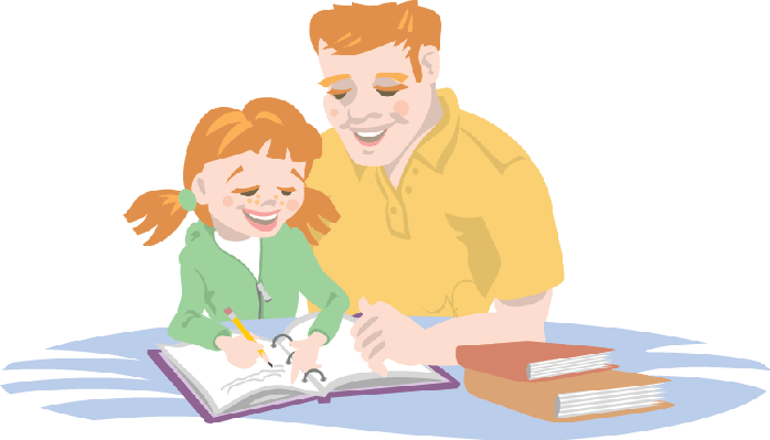 Clip Freeuse Library Helping His Daughter With - Dad And Daughter Reading Clipart (698x399), Png Download