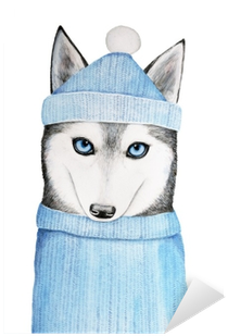 Cute Husky Dog In A Blue Winter Hat And Warm Sweater - Sweater (400x400), Png Download