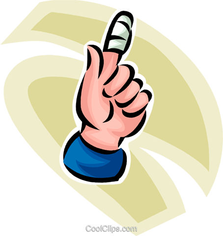 Person With A Bandage On Their Finger - Finger Using Band Aid Clipart (454x480), Png Download