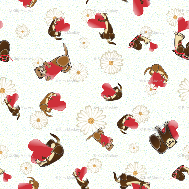 Ferrets Love Daisies Blue-green Background Wallpaper - Ferrets Pattern (625x625), Png Download