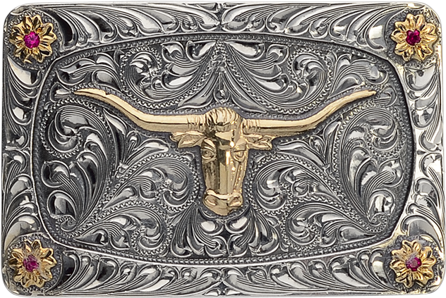 The Longhorn Mesa Trophy Buckle - Vogt Silversmiths Men's Longhorn Mesa Western Belt (936x936), Png Download
