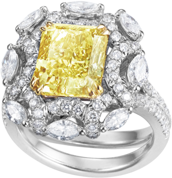 Radiant Cut Fancy Yellow Diamond Ring - Ring (640x640), Png Download