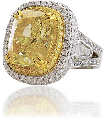 10 Carat Cushion Cut Fancy Yellow Diamond Ring - Pre-engagement Ring (600x600), Png Download