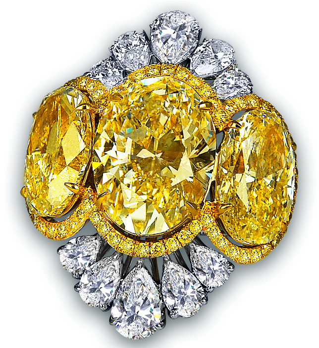 Fancy Yellow Oval Shape Diamond Cocktail Ring - 47 Ct Vivid Yellow Oval Cz Pear Cluster Cocktail Ring (700x700), Png Download