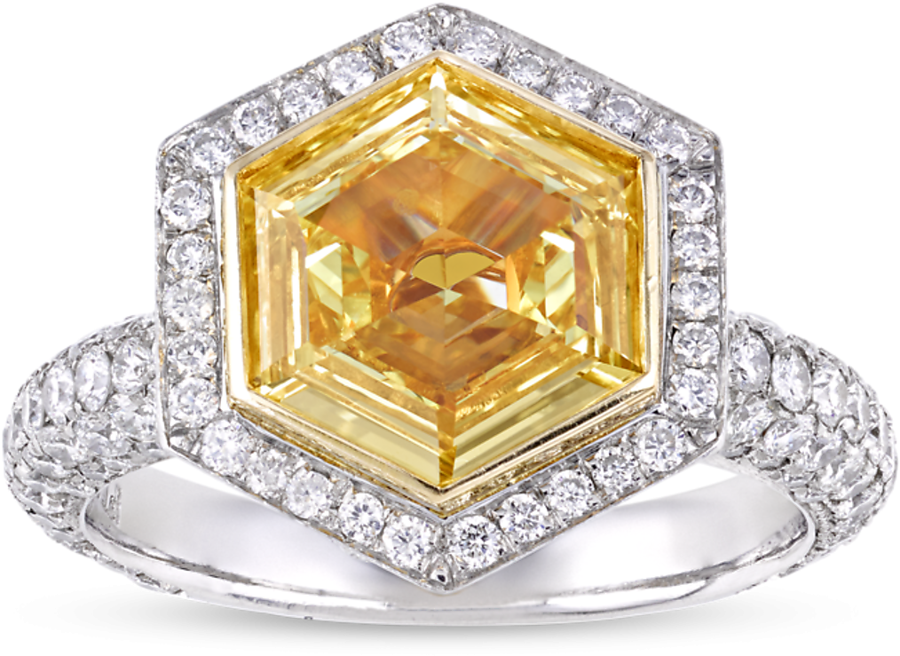Hexagon Fancy Intense Yellow Diamond Ring, - Diamond (900x900), Png Download