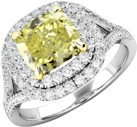 A Sensational Yellow Diamond Double Halo Cluster With - Purely Diamonds 0.55ct Tanzanite And Diamond Double (500x500), Png Download