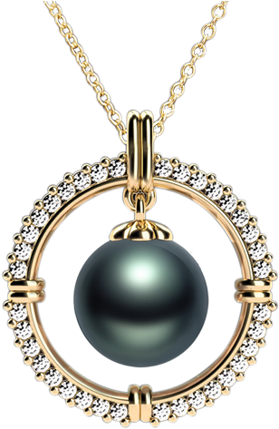 Tahitian Pearl Pendant With Diamond Frame In Yellow - Tahitian Pearl Pendant (488x487), Png Download