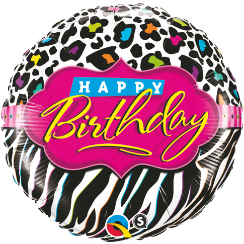 18" Happy Birthday Leopard Zebra Patterns Balloons - 18" Birthday Leopard Zebra Patterns (485x485), Png Download