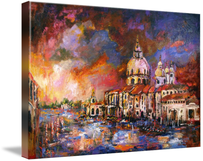 The Canal Of Venice, Italy, P, Widescreen - Gallery-wrapped Canvas Art Print 32 X 21 Entitled Impressionism (650x516), Png Download