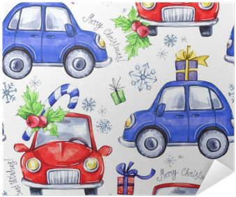 Watercolor Seamless Pattern With Cartoon Holidays Cars - Watercolor Painting (400x400), Png Download