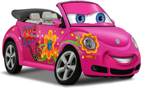 Detailed Purple Convertible Car Cartoon Isolated On - Pink Cartoon Car Png (500x357), Png Download