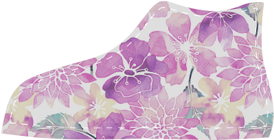 Watercolor Flower Pattern Velcro High Top Canvas Kid's - Blue Green Watercolor Flower Pattern Wall Tapestry (500x500), Png Download