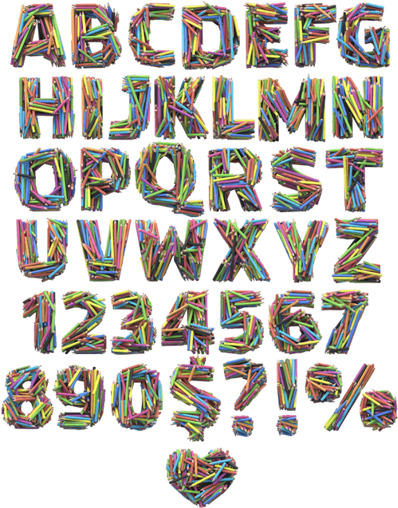 Colored Pencils Font - Colored Pencil Font (595x757), Png Download
