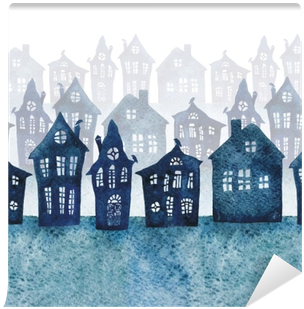 Watercolor Illustration Of A Foggy Town With Old Houses - Watercolor Painting (400x400), Png Download