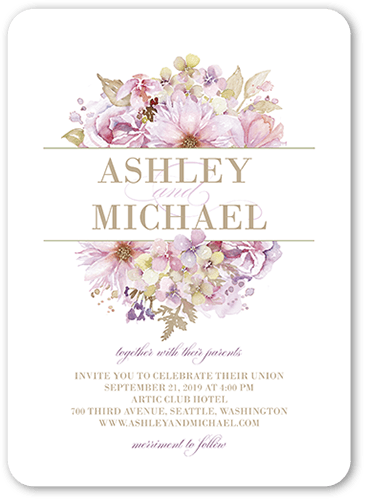 Watercolor Bouquet Wedding Invitations - Wedding Card Vintage Design (365x500), Png Download