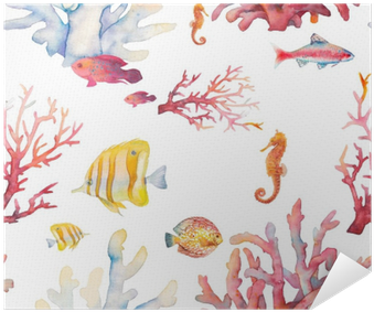 Watercolor Coral Reef Seamless Pattern - 水彩 珊瑚 (400x400), Png Download