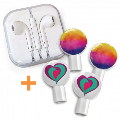 Earbuds Tri-heart/watercolor Sunset - Deka Sounds Dekaslides Earbuds Combo Tri Heart + Watercolor (410x410), Png Download